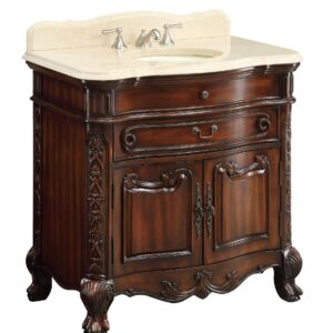 Chans Furniture S01M Madison 36 Inch Brown Bathroom Sink Vanity, Cream Marble Countertop