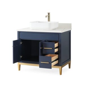 Chans Furniture TB-9936NB-36U 36 Inches Tennant Brand Modern Style With Beatrice Vessel Single Sink Bathroom Vanity In Navy Blue