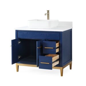 Chans Furniture TB-9936VB-36QT 36 Inches Tennant Brand Modern Style With Beatrice Vessel Single Sink Bathroom Vanity In Blue