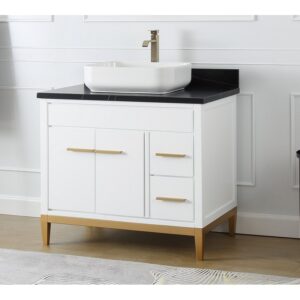 Chans Furniture TB-9936WT-36BK 36 Inches Tennant Brand Modern Style With Beatrice Vessel Single Sink Bathroom Vanity In White