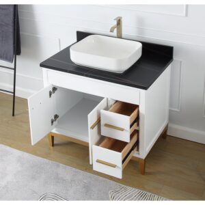 Chans Furniture TB-9936WT-36BK 36 Inches Tennant Brand Modern Style With Beatrice Vessel Single Sink Bathroom Vanity In White