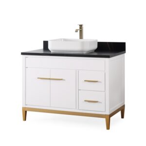 Chans Furniture TB-9942WT-42BK 42 Inches Tennant Brand Modern Style With Beatrice Vessel Single Sink Bathroom Vanity In White