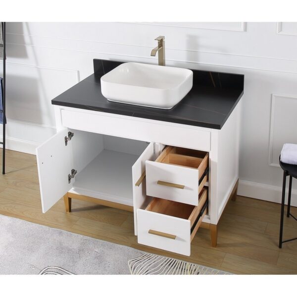 Chans Furniture TB-9942WT-42BK 42 Inches Tennant Brand Modern Style With Beatrice Vessel Single Sink Bathroom Vanity In White