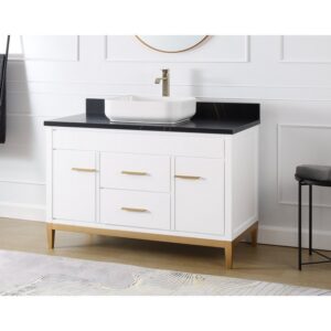 Chans Furniture TB-9948WT-48BK 48 Inches Tennant Brand Modern Style With Beatrice Vessel Single Sink Bathroom Vanity In White