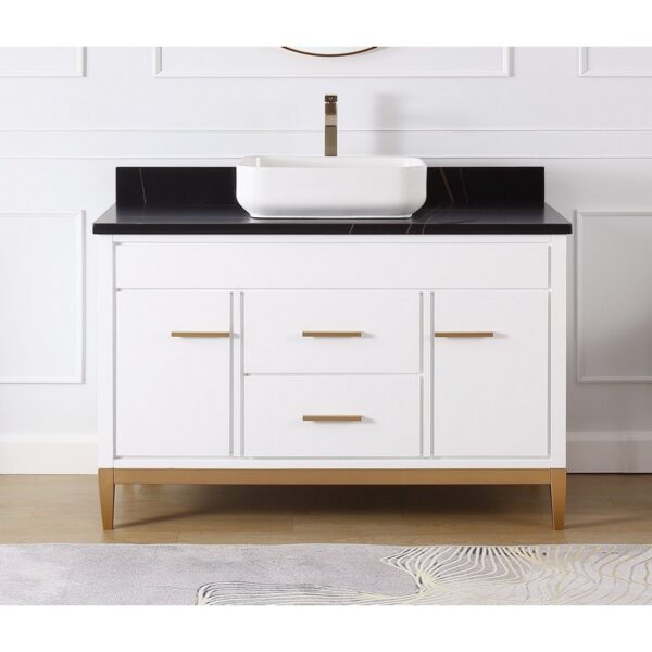 Chans Furniture TB-9948WT-48BK 48 Inches Tennant Brand Modern Style With Beatrice Vessel Single Sink Bathroom Vanity In White