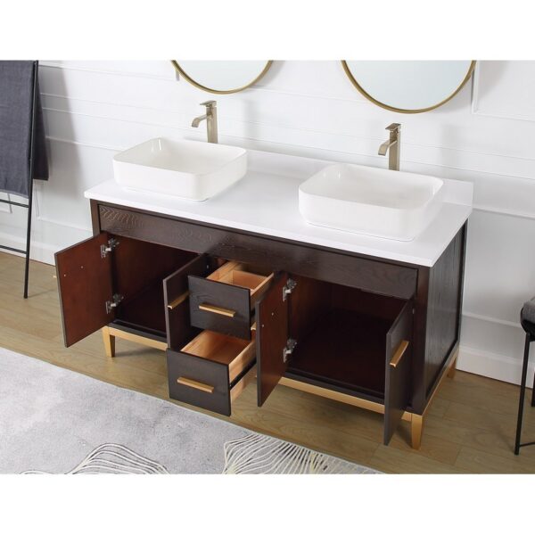 Chans Furniture TB-9960DK-60QT 60 Inches Tennant Brand With Beatrice Vessel Double Sink Bathroom Vanity