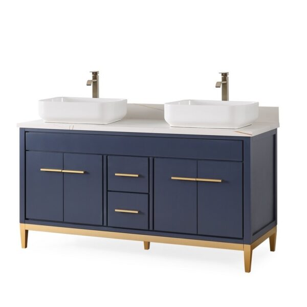 Chans Furniture TB-9960NB-60U 60 Inches Tennant Brand With Beatrice Vessel Double Sink Vanity In Navy Blue