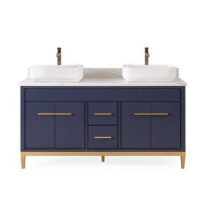 Chans Furniture TB-9960NB-60U 60 Inches Tennant Brand With Beatrice Vessel Double Sink Vanity In Navy Blue