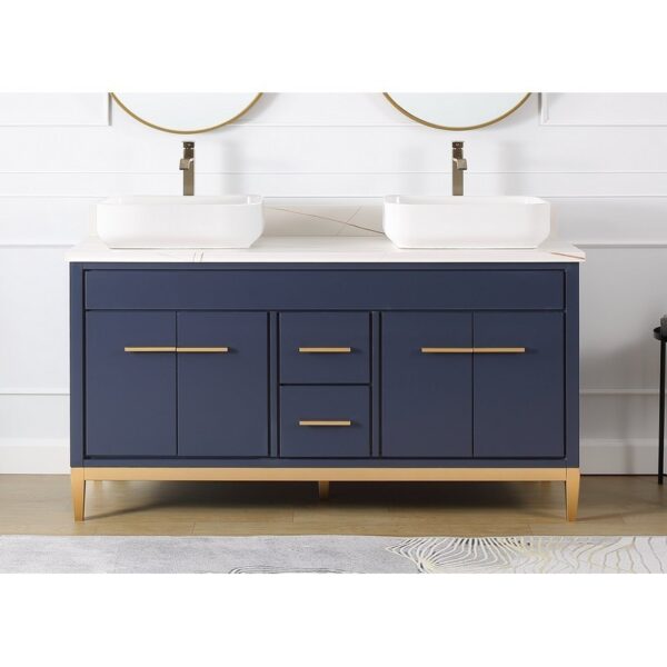 Chans Furniture TB-9960NB-60U 60 Inches Tennant Brand With Beatrice Vessel Double Sink Vanity In Navy Blue