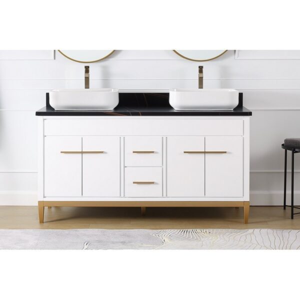 Chans Furniture TB-9960WT-60BK 60 Inches Tennant Brand With Beatrice Vessel Double Sink Vanity In White