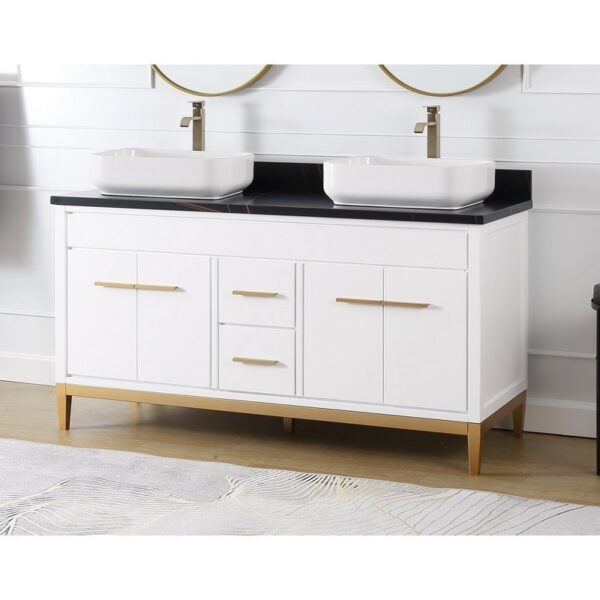 Chans Furniture TB-9960WT-60BK 60 Inches Tennant Brand With Beatrice Vessel Double Sink Vanity In White