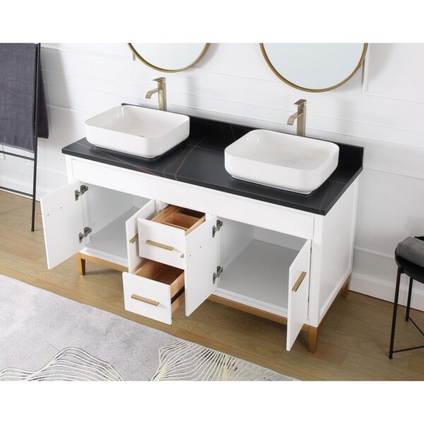 Chans Furniture TB-9960WT-60BK 60 Inches Tennant Brand With Beatrice Vessel Double Sink Vanity In White