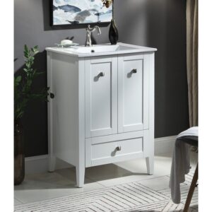 Chans Furniture WFS-85033W 25 Inch Tennant Brand Vermezzo Modern Small Slim White Bathroom Vanity in White