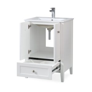 Chans Furniture WFS-85033W 25 Inch Tennant Brand Vermezzo Modern Small Slim White Bathroom Vanity in White