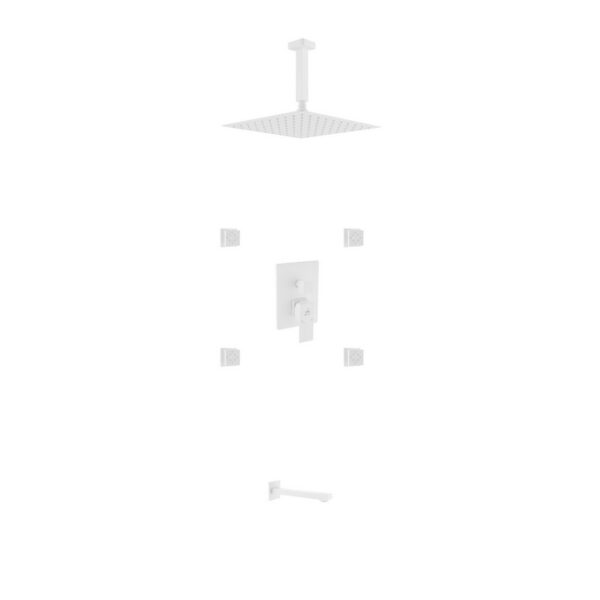 Kubebath KB CR2004JTF3V Aqua Piazza Shower Set with 8 Inch Ceiling Mount Square Rain Shower, Tub Filler and 4 Body Jets