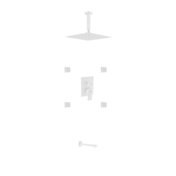 Kubebath KB CR2004JTF3V Aqua Piazza Shower Set with 8 Inch Ceiling Mount Square Rain Shower, Tub Filler and 4 Body Jets