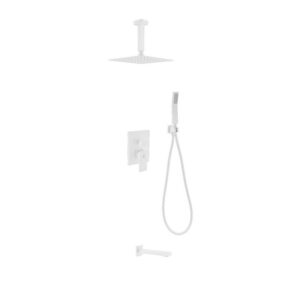 Kubebath KB CR200HHTF3V Aqua Piazza Shower Set with 8 Inch Ceiling Mount Square Rain Shower, Handheld and Tub Filler