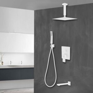 Kubebath KB CR200HHTF3V Aqua Piazza Shower Set with 8 Inch Ceiling Mount Square Rain Shower, Handheld and Tub Filler