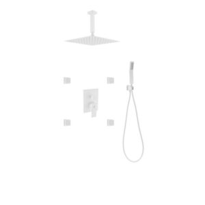 Kubebath KB CR3004JHH3V Aqua Piazza Shower Set with 12 Inch Ceiling Mount Square Rain Shower, 4 Body Jets and Handheld