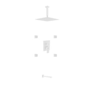 Kubebath KB CR3004JTF3V Aqua Piazza Shower Set with 12 Inch Ceiling Mount Square Rain Shower, Tub Filler and 4 Body Jets