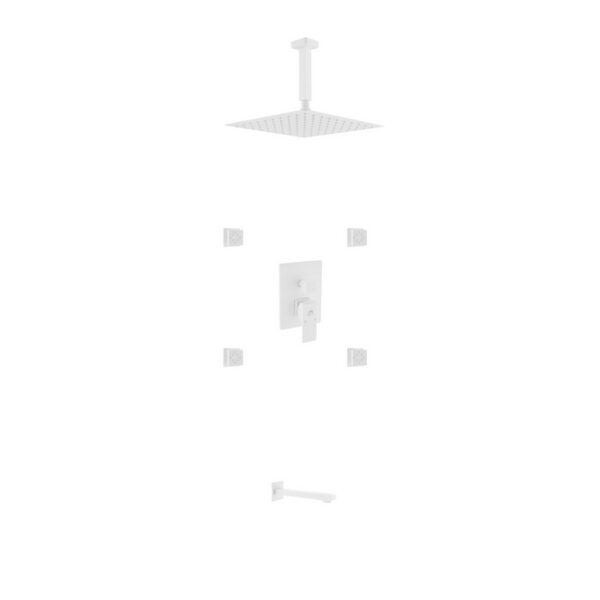 Kubebath KB CR3004JTF3V Aqua Piazza Shower Set with 12 Inch Ceiling Mount Square Rain Shower, Tub Filler and 4 Body Jets