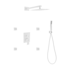 Kubebath KB WR2004JHH3V Aqua Piazza Brass Shower Set with 8 Inch Square Rain Shower, 4 Body Jets and Handheld