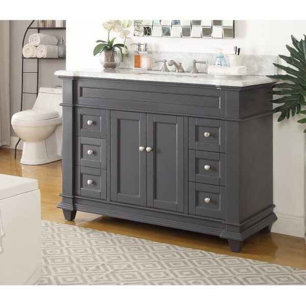 Chans Furniture ZK-1084CK 48 Inch Italian Carrara Marble Top Kerianne Bathroom Sink Vanity Cabinet