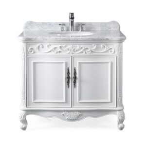 Chans Furniture ZK-1092RA Carbone 39 Inch Bathroom Sink Vanity with Italian Carrara Marble Counter Top - White