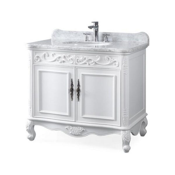 Chans Furniture ZK-1092RA Carbone 39 Inch Bathroom Sink Vanity with Italian Carrara Marble Counter Top - White