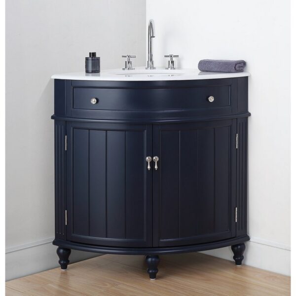 Chans Furniture ZK-47588NB 24 Inches Benton Collection Thomasville Corner Bathroom Vanity In Dark Blue