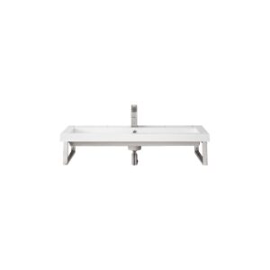 James Martin 055BK16BNK39.5WG2 Two Boston 15 1/4 Inch Wall Brackets in Brushed Nickel with 39.5 Inch White Glossy Composite Countertop