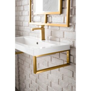 James Martin 055BK16RGD31.5WG2 Two Boston 15 1/4 Inch Wall Brackets in Radiant Gold with 31.5 Inch White Glossy Composite Countertop