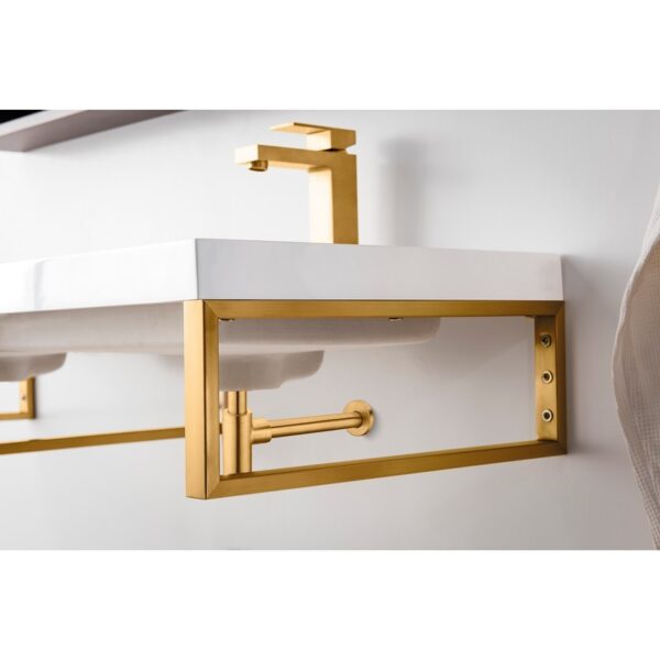 James Martin 055BK18RGD47WG2 Three Boston 18 Inch Wall Brackets in Radiant Gold with 47 Inch White Glossy Composite Countertop