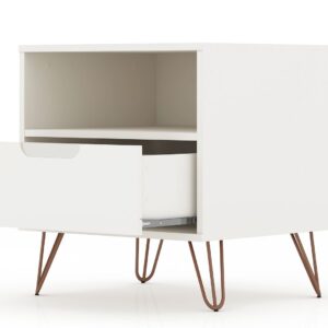 Manhattan Comfort Rockefeller 1.0 Mid-Century- Modern Nightstand with 1-Drawer in White