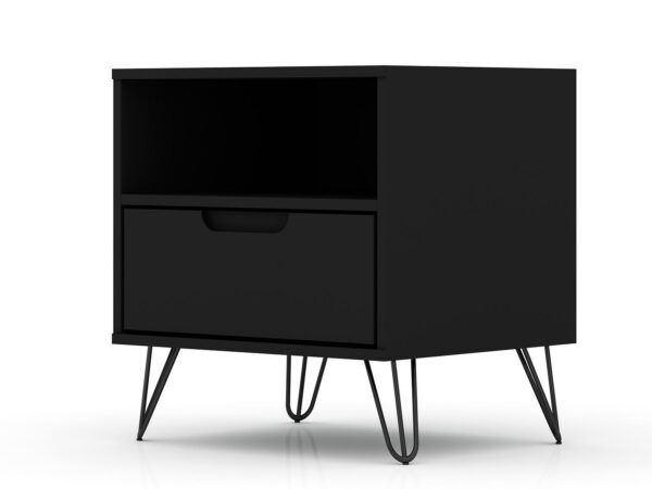 Manhattan Comfort Rockefeller 1.0 Mid-Century- Modern Nightstand with 1-Drawer in Black