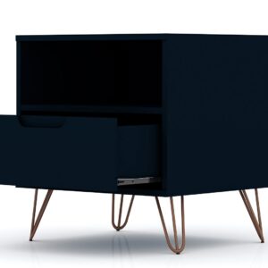 Manhattan Comfort Rockefeller 1.0 Mid-Century- Modern Nightstand with 1-Drawer in Tatiana Midnight Blue