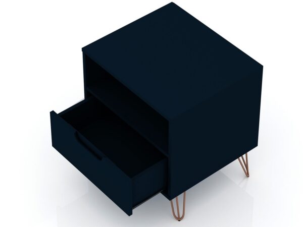 Manhattan Comfort Rockefeller 1.0 Mid-Century- Modern Nightstand with 1-Drawer in Tatiana Midnight Blue