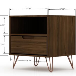 Manhattan Comfort Rockefeller 1.0 Mid-Century- Modern Nightstand with 1-Drawer in Brown