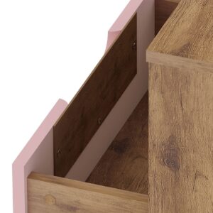 Manhattan Comfort Rockefeller 1.0 Mid-Century- Modern Nightstand with 1-Drawer in Nature and Rose Pink