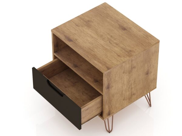 Manhattan Comfort Rockefeller 1.0 Mid-Century- Modern Nightstand with 1-Drawer in Nature and Textured Grey