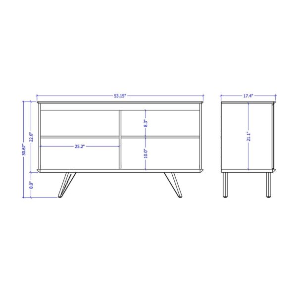 Manhattan Comfort Tudor 53.15 Sideboard with 4 Shelves in Maple Cream