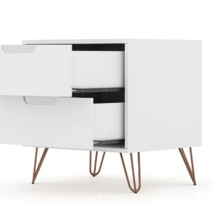 Manhattan Comfort Rockefeller 2.0 Mid-Century- Modern Nightstand with 2-Drawer in White