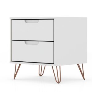 Manhattan Comfort Rockefeller 2.0 Mid-Century- Modern Nightstand with 2-Drawer in White