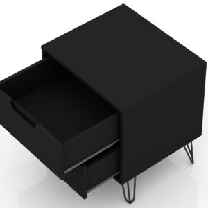 Manhattan Comfort Rockefeller 2.0 Mid-Century- Modern Nightstand with 2-Drawer in Black