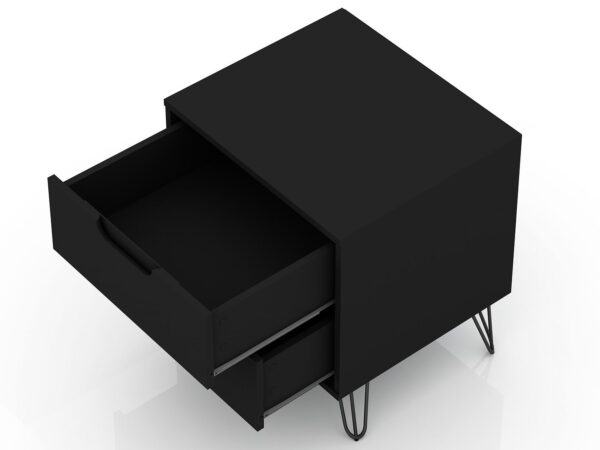 Manhattan Comfort Rockefeller 2.0 Mid-Century- Modern Nightstand with 2-Drawer in Black