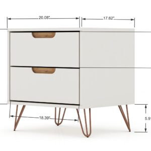 Manhattan Comfort Rockefeller 2.0 Mid-Century- Modern Nightstand with 2-Drawer in Off White and Nature