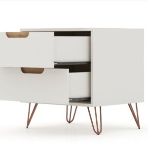 Manhattan Comfort Rockefeller 2.0 Mid-Century- Modern Nightstand with 2-Drawer in Off White and Nature