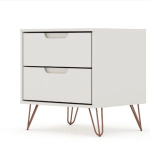 Manhattan Comfort Rockefeller 2.0 Mid-Century- Modern Nightstand with 2-Drawer in Off White and Nature