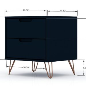 Manhattan Comfort Rockefeller 2.0 Mid-Century- Modern Nightstand with 2-Drawer in Tatiana Midnight Blue