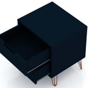 Manhattan Comfort Rockefeller 2.0 Mid-Century- Modern Nightstand with 2-Drawer in Tatiana Midnight Blue